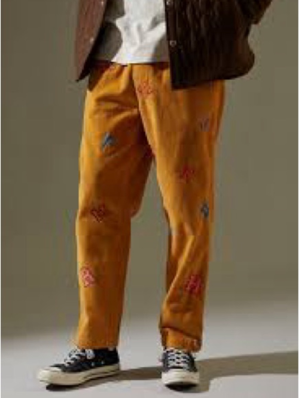 Urban Outfitters Mustard Corduroy Pants with Multicolor Embroidery - Picture 1 of 6